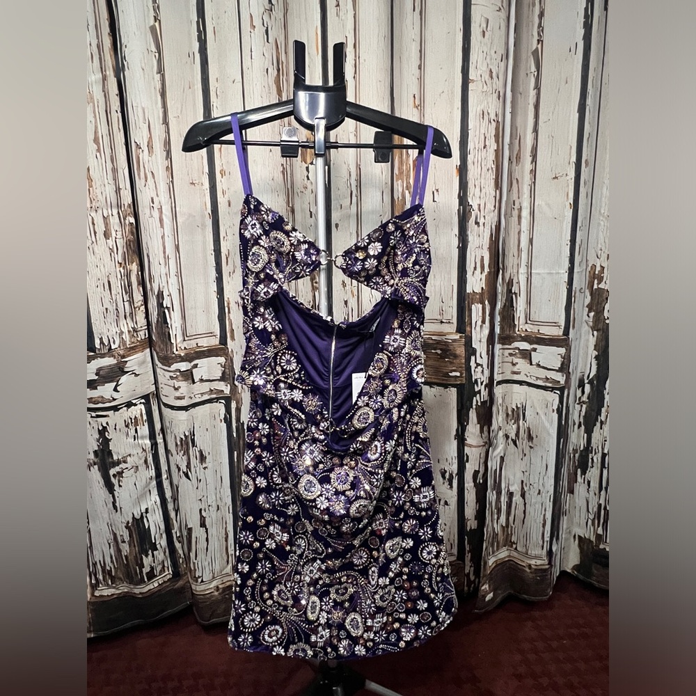 AKIRA Purple and White Embellished Dress